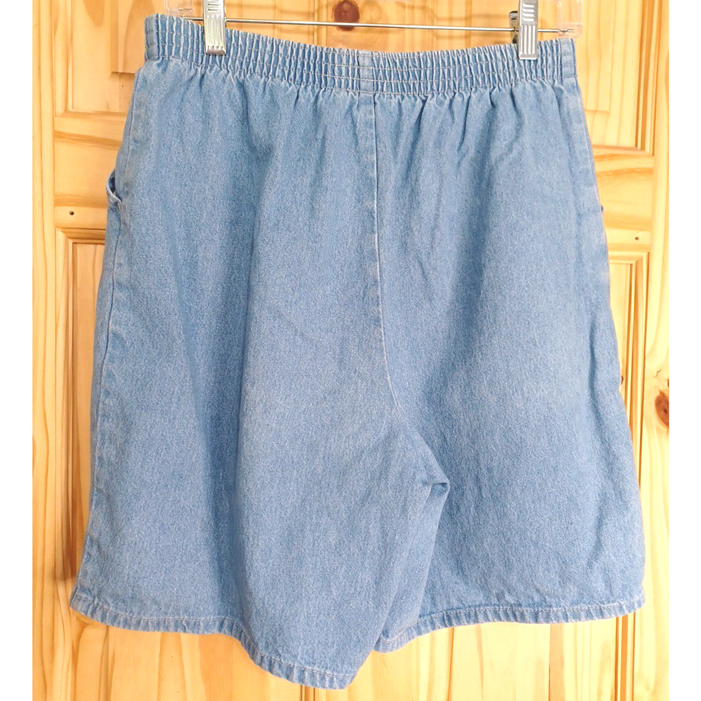 VTG Chic Women's Lt Blue Denim 100% Cotton Shorts Sz 14 High Rise Elastic Waist - Picture 3 of 11